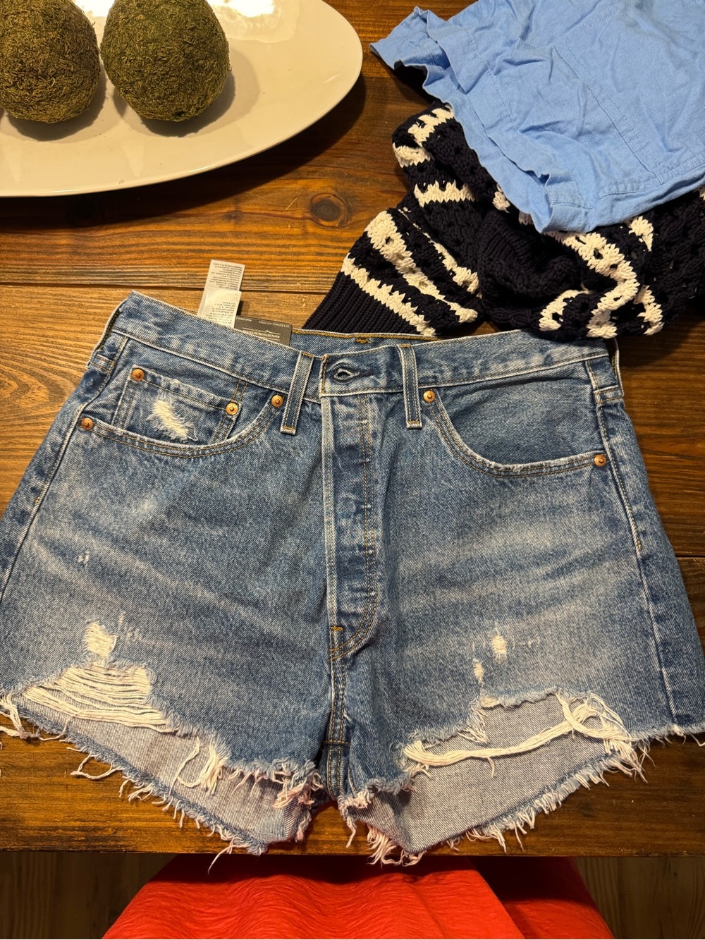 Levi's Faded Blue Distressed Denim Shorts